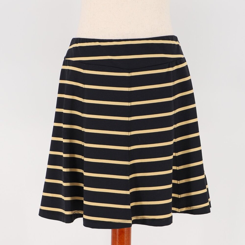 J.MCLAUGHLIN Gold Black Striped A-Line Mini Skirt Catalina Cloth Size S